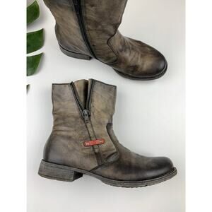 Rieker Ankle Boots Distressed Gray Brown Faux Leather Zipper Women's 39 US 8